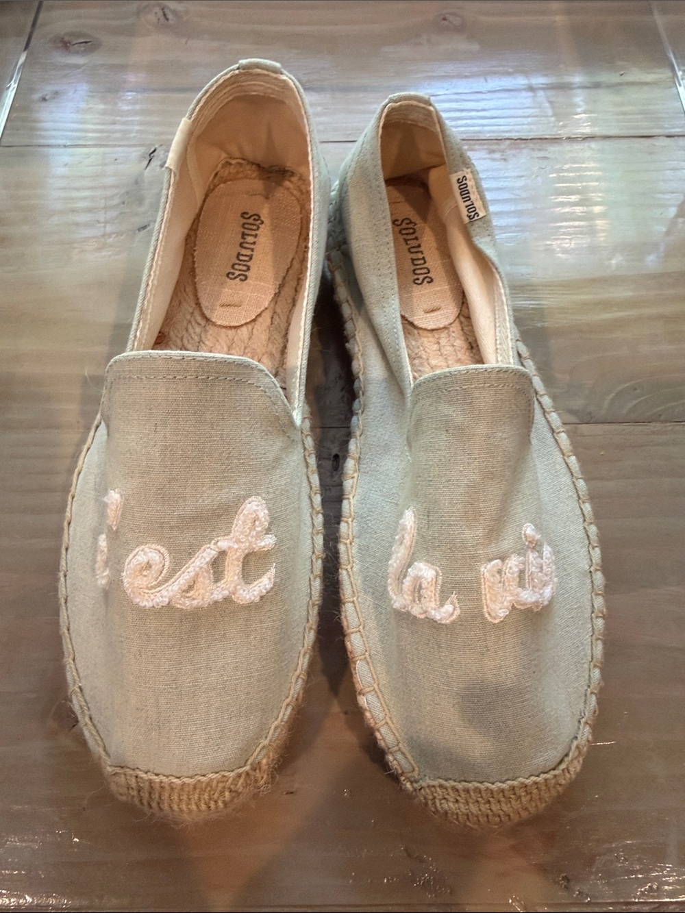 Soludos Embroidered "C'est la vie" Espadrille Slip-Ons